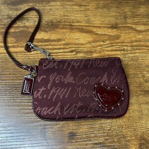 Coach New York Script Wristlet Clutch  Zip Closure, Coach Women’s Bag Burgundy